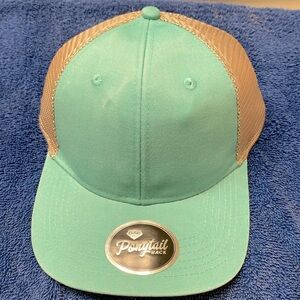 Outdoor Cap, Ladies Fit Ponytail back, light greenw/dark tan mesh back. Adjusta…